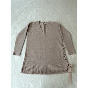 Free People V-Neck Blush/Rose Pink Long Sleeve Sweater Dress Women's Size M